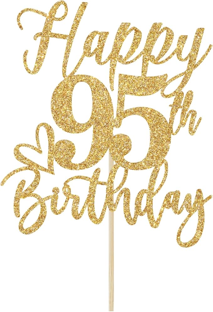 Happy 95th Birthday Cake Topper, 95th Birthday Decorations for Men/Women, Cheers to 95 Years, 95 Fabulous, 95th Birthday Party Supplies Gold Glitter