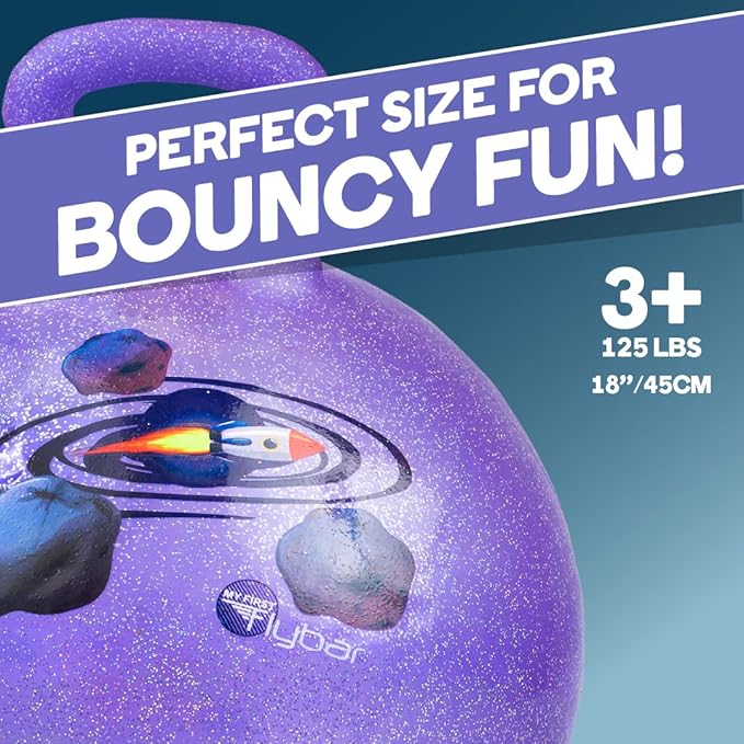 Flybar Hopper Ball for Kids, Inflatable Bouncy Ride-On Ball w/Handle for Indoor & Outdoor Active Play, Includes Pump, Jump Ball Toy for Boys & Girls, Supports Up to 165 lbs, Ages 3+, 18-Inch, Small