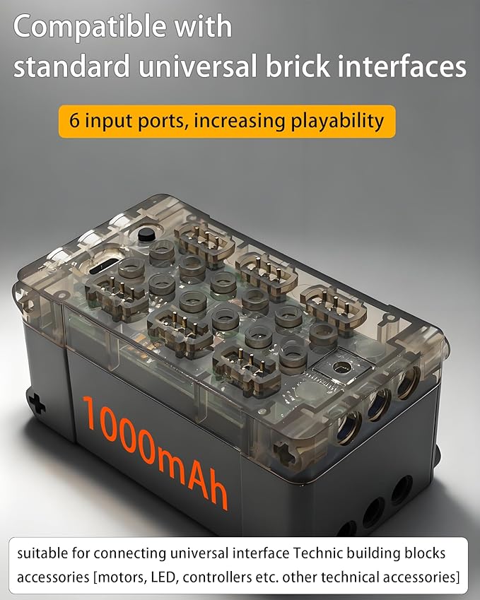 Power Functions RC Kit, 6-Channel Input Ports Rechargeable Adjust Speed Remote Control & Rechargeable Lithium Battery Box Set, for Technic Building Block Accessories, Programmable, Adult MOC