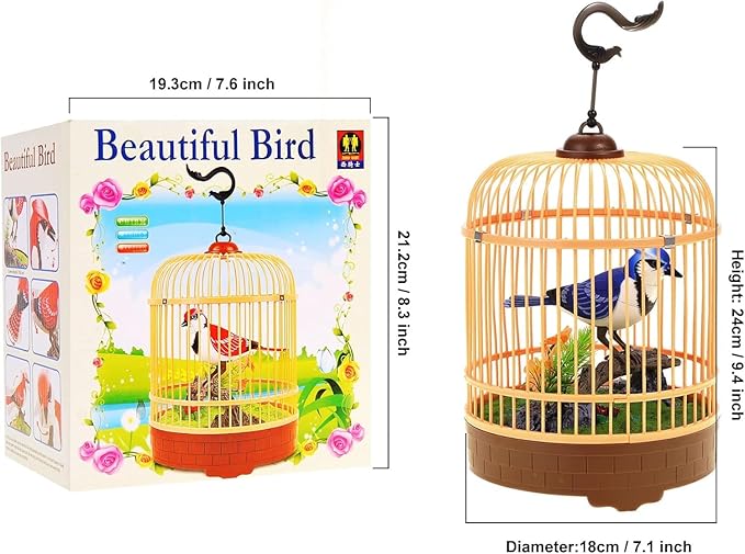 Generic A and E Imports - Singing & Chirping Bird in Cage - Realistic Sounds & Movements - Blue, AEIBC507D