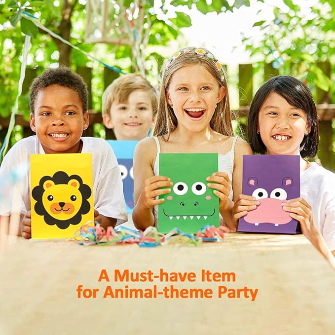 Mocoosy 24 Pack Animal Party Favor Bags, Goodie Bags for Kids Birthday, Small Gift Bags Bulk Paper Treat Bags for Toddler Baby Shower Party Supplies School Classroom Loot Bags for Girls Boys