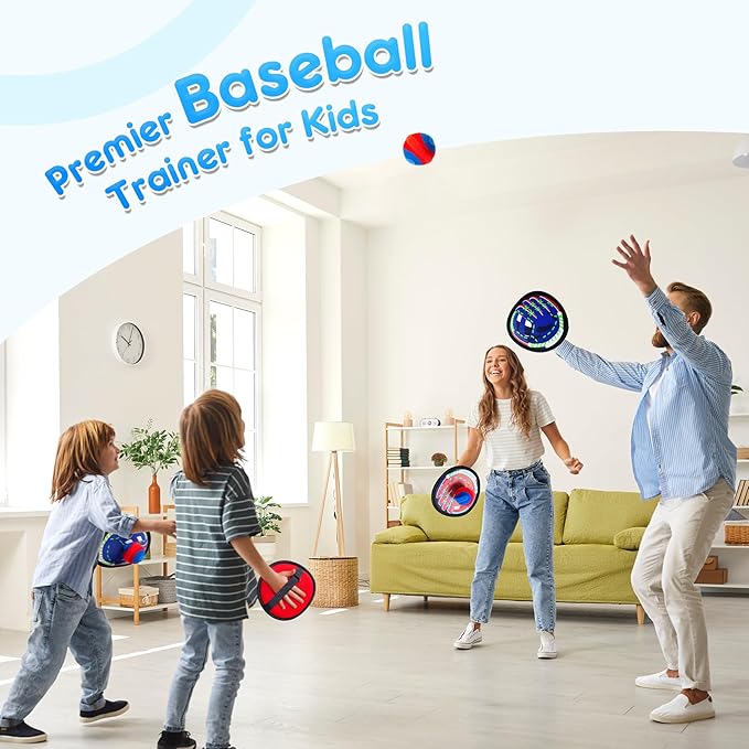 Playzap Toss and Catch Ball Set - Baseball Glove Toy Indoor Outdoor Yard Game & Beach/Pool/Sand Toy Set 2 Pack or 4 Pack - Easter Basket Stuffers for Toddlers Kids Youth Boys Girls 2-4 5-7 8-13+ Yrs
