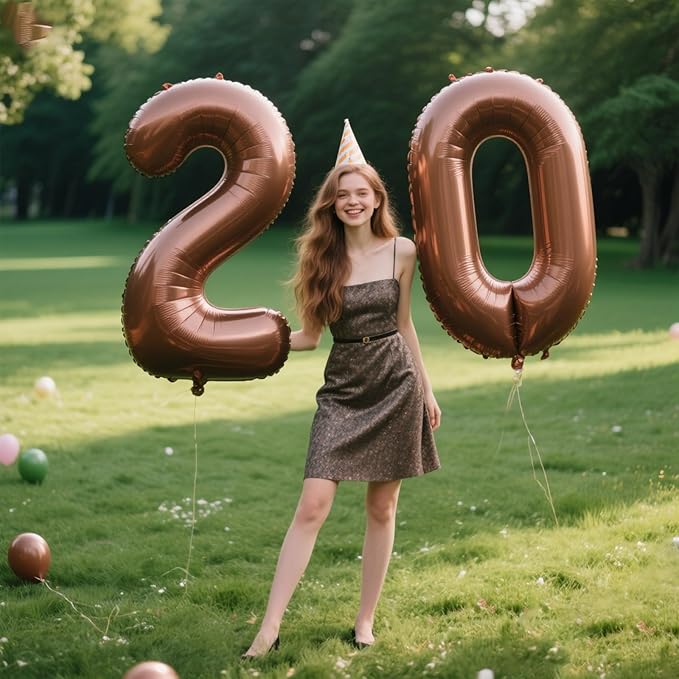 40 Inch Dark Brown Balloon Number 20,Chocolate Jumbo Mylar Foil Helium Balloon for 20th Digital Balloons for Birthday Party,Wedding Anniversary Party Decorations