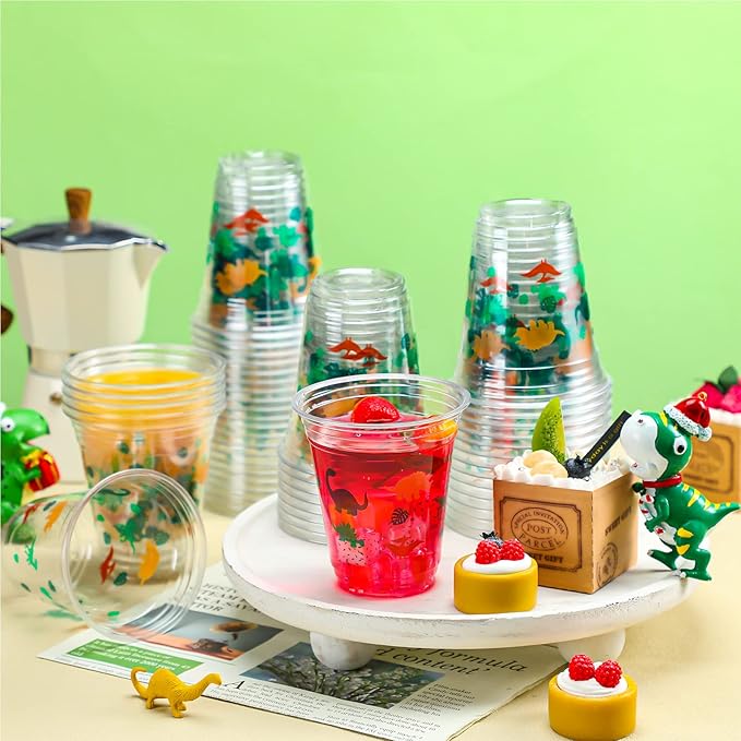 50 Pcs 12 oz Dinosaur Birthday Decorations Dinosaur Cups Plastic Dino Tumbler for Kids Birthday Party Supplies Decorations, Green
