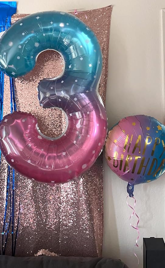Balloon Numbers 40 Inch 5 Ballon for 5th Birthday Decorations, 15 25 35 50 Big Pink Purple Blue Number Balloons for Wedding Photo Shoot Party Decor