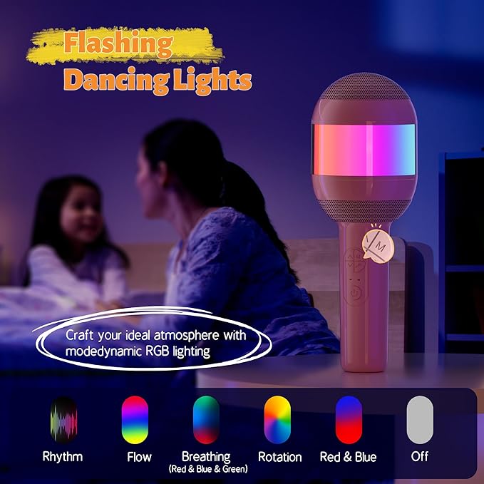 Karaoke Machine for Kids Adults, Portable Bluetooth Microphone Song Toys with LED Light, Best Chritmas Birthday Festival Party Gift for 3 4 5 6 7 8 9 10 11 12+ Year Old Girls Boys (Pink)