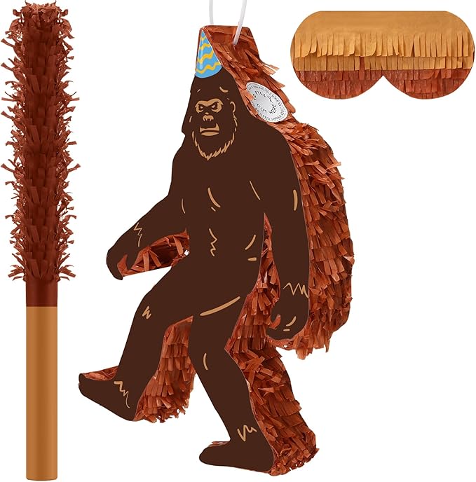Sasquatch Piñata 3D Gorilla Birthday Decoration with a Blindfold and Bat for Gift Holiday Piñata Party Baby Shower Supplies