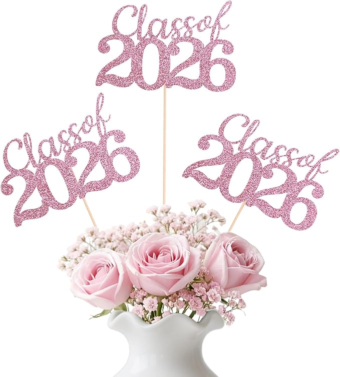 Pink Class of 2026 Double-sided Graduation Table Centerpieces, 12 Pcs Grad Party Decorations with Sticks, Graduation 2026 Party Supplies for Table Decor