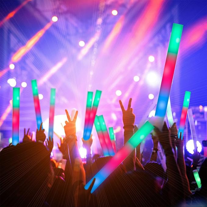 28PCS LED Foam Glow Sticks, Foam Light up Sticks Bulk Party Pack with 3 Modes Colorful Flashing, Glow in The Dark Party Supplies for Parties, Wedding, July 4th, Birthday, Raves,Concert,New Year