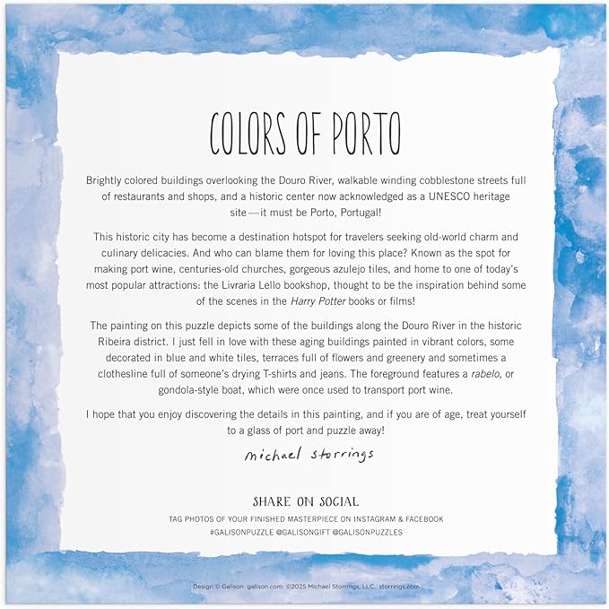 Galison Colors of Porto – 500 Piece Michael Storrings Jigsaw Puzzle Featuring Beautiful Artwork of A Summer Portugal Scene
