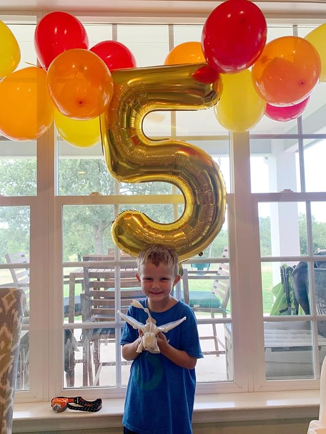 Balloon Numbers 40 Inch 5 Ballon for 5th Birthday Decorations, 15 25 35 50 Big Gold Number Balloons for Wedding Graduation Party Decor