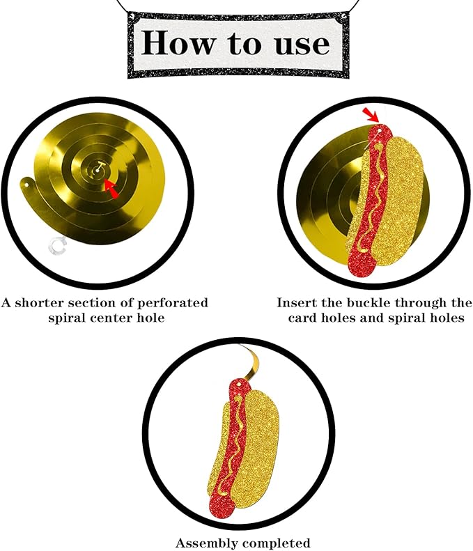 Hotdog Sign Hanging Swirl Decorations - Glitter 16 Pcs Fiesta Birthday Party Supplies - Girls Boys Birthday Party - Engagement - Wedding Streamers - Hot Dog Party Foil Swirls Ceiling Decorations