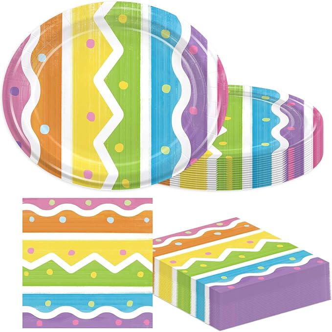 50PCS Easter Egg Party Supplies for Birthday Watercolor Bunny Floral Party Decorations Paper Plates Napkins Tableware 25 Guests