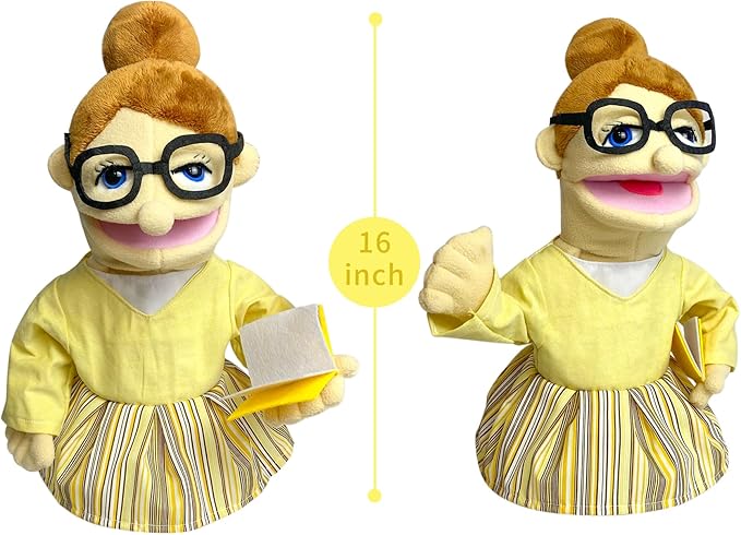 16" Puppets Entriloquist Puppet,Hand Puppets for Kids Plush Teacher Puppets for Adults with Removable Mouth Puppet for Kids Ages 4-8，Hand Puppet for Adults with Scalable Puppet Control Rod