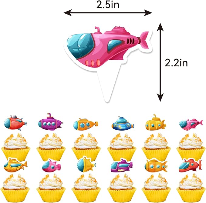 Submarine Party Decorations Submarine Birthday Party Supplies Includes Submarine Happy Birthday Banner Cake Topper Cupcake Toppers Balloons for Ocean Theme Party Baby Shower Decorations