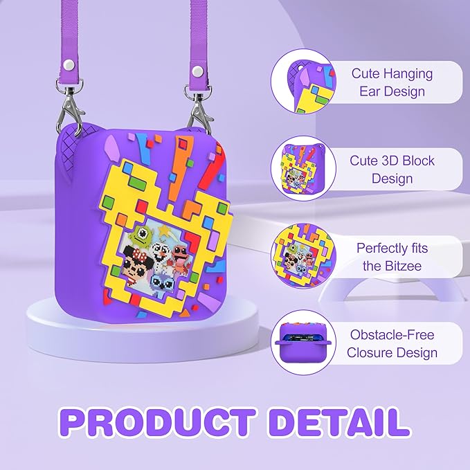 Silicone Case for Bitzee Disney Interactive Toy, Anti-Scratch, Washable, Shockproof Silicone Protective Cover for Bitzee Disney Interactive Toy Electronic Pets Accessories with Lanyard - Purple