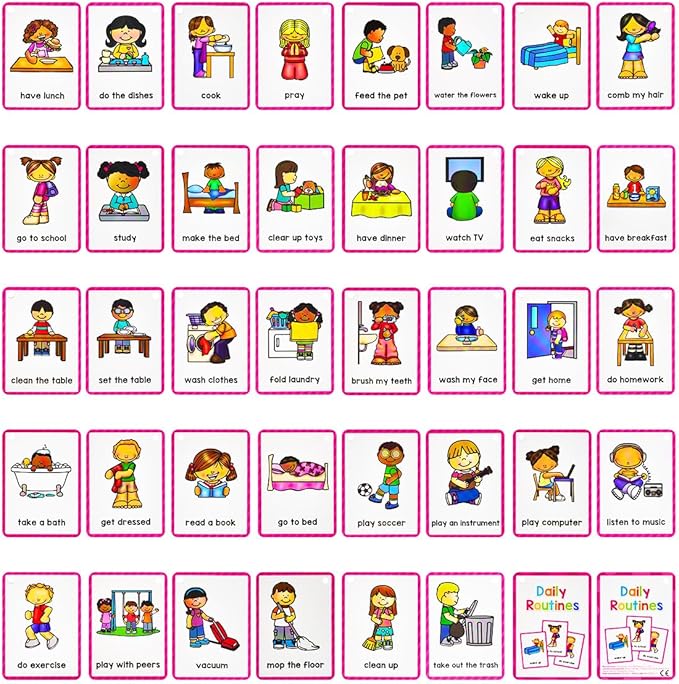 Learning Flashcards Daily Routines, 38 Different Educational Words, Social Learning Card for Kids