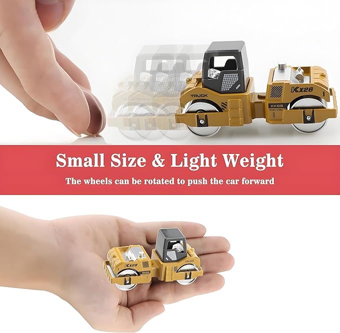 BenRich 6Pcs Mini Die Cast 1/64 Scale Alloy Construction Vehicle Set - Dump Truck, Bulldozer, Forklift, Mixer Truck, Road Roller & Excavator Toys Car for Kids Boys Girls Birthday Gift (Yellow)