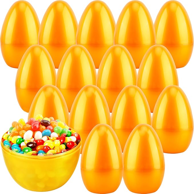 15 Pcs 8 Inch Jumbo Golden Easter Eggs Giant Fillable Plastic Eggs Empty for Egg Hunt Basket Fillers Easter Party Supplies Holiday Decor