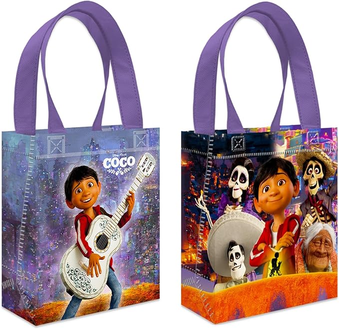 Coco Party Favor Bags Set – 24 Pack 8" Disney Goodie Bags for Kids Bulk Reusable Mini Totes | Disney Coco Birthday Party Supplies