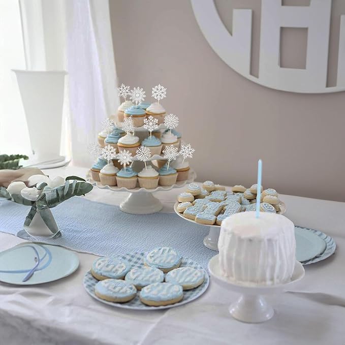 36Pcs Snowflake Cupcake Toppers Frozen Cupcake Picks Winter Frozen Theme Party Christmas Baby Shower Wedding Decoration Supplies Winter Wonderland Theme Cupcake Topper Sliver
