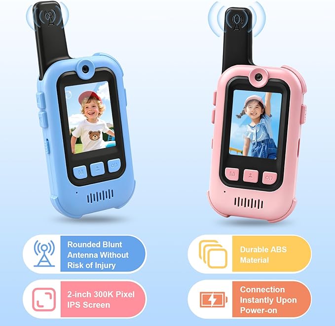 Video Walkie Talkies for Kids 2 Pack, Upgraded Rechargeable Kids Walkie Talkie with HD Camera, Long Range Face Time Walkie Talkies for Boys & Girls, Electronic Gifts for Camping & Indoor Outdoor Games
