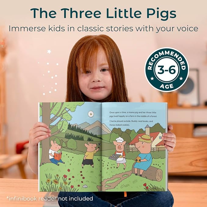 Cali’s Books The Three Little Pigs Infinibooklet - Interactive & Recordable Storybook with infinibook Reader for Kids, Learning Through Reading and Play