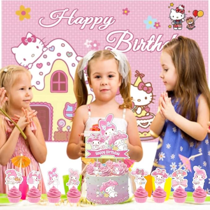 25pcs Melody Cake Decorations with 24pcs Cupcake Toppers, 1pcs Cake Topper for Cartoon Birthday Party Supplies