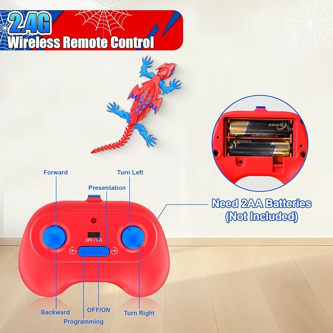 TWFRIC Wall Climbing Gecko Lizard: The Rechargeable Remote Control Car Toy - Exciting RC Crawlers for Kids Ages 6 & Up! Unlock Endless Fun! Perfect for Halloween, Christmas & Birthday Gifts! (Red)