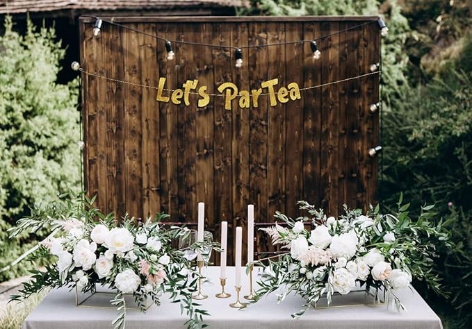 Pre-Strung Let's Partea Gold Glitter Banner - Birthday Decorations for Men and Women - Party Supplies and Gifts