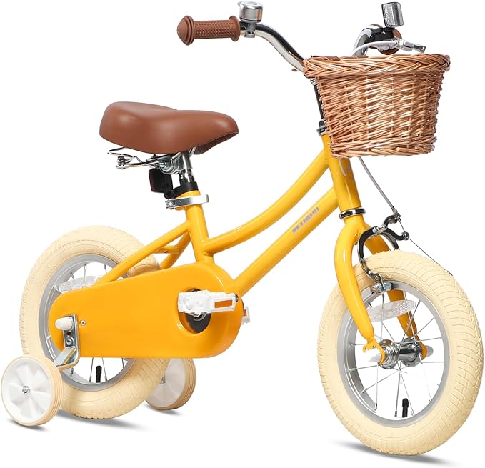 Petimini Vintage Kids Bike for Girls, 12–20 Inch Classic Bicycle with Wicker Basket & Bell, High Tensile Steel Frame, Training Wheels (12–18”), 85% Pre-Assembled, Retro Bike for Outdoor Riding