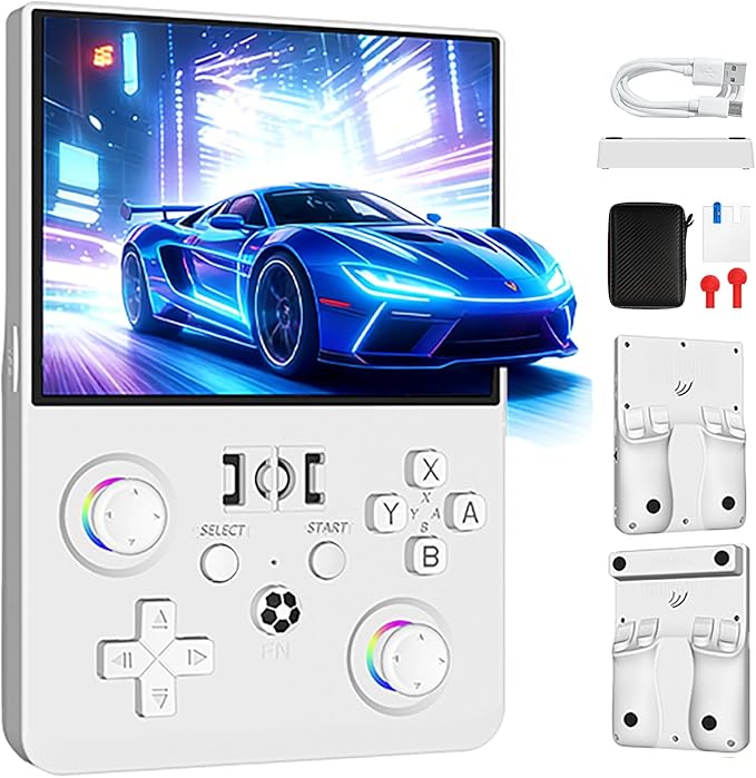 R36MAX 2 Retro Handheld Game Console, 4.5 Inch IPS HD Screen Portable Retro Game Console, 1.5GHz CPU Support 30+ Emulator Console Video Game Console, 4000mAh (White)