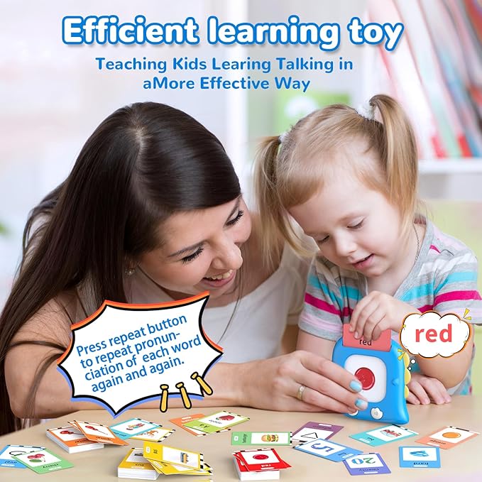 Kidzdo Dinosaur Talking Flash Cards with 254 Words, Easter Birthday Gifts for 2 3 4 5 6 Year Old Boys and Girls, Educational ABCs Learning Toys, Toddlers Pocket Speech Therapy Toys, Blue