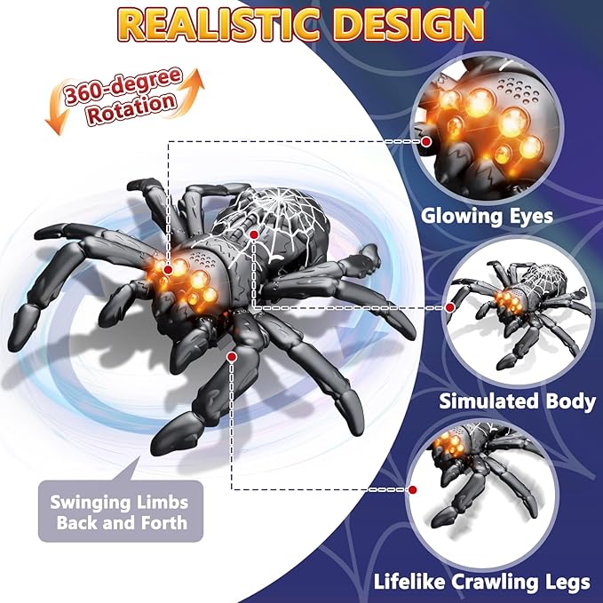 Wall Climbing Spider, Rechargeable Remote Control Spider Kids Toys, Floor/Wall Crawling Robot Spider Toy, Wall Crawler Spider Prank Toys Birthday Gifts for Boys Girls Ages 3-5 5-7 8-13, Black