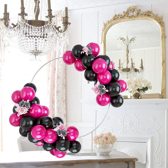 Black and Hot Pink Balloons, 50PCS Balloon Arch Kit for Birthday, Wedding, Baby Shower, Engagement DIY Hula Hoop Decoration Party Supplies