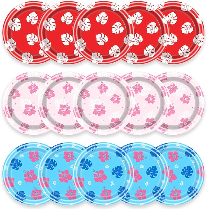 60 Hawaiian Party Paper Plates, Tropical Cartoon Floral Party Supplies, Hibiscus Tableware, 7-inch Hawaiian-style Dessert Plates, Suitable for Summer Beach Pool Birthday Party Decorations