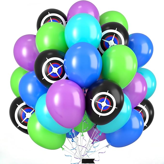 Green Purple Teal Balloons, 50Pcs 12 Inch Fruit Green Purple Royal Blue Teal Black Balloons for Boys Men Game Theme Birthday Party Decorations Boy Baby Shower Supplies