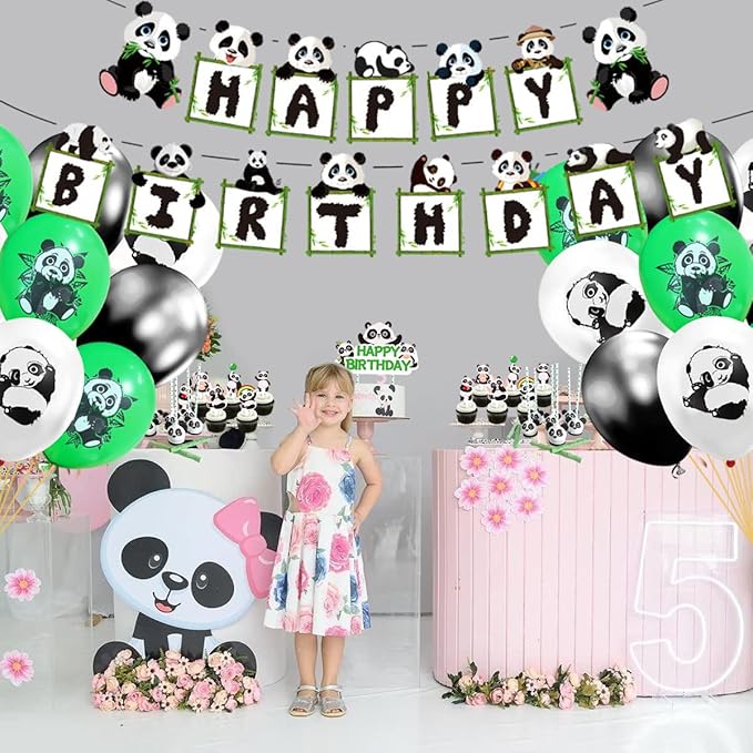 Panda Birthday Party Supplies Happy Birthday Banner Balloons Cake Decorations Panda-Themed Party Decorations