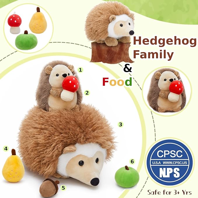 MaoGoLan Magnetic Hedgehog Plush Toys Family Set, Mama & Baby with 4 Fruits - 16" Soft Stuffed Animals for Imaginative Play, Educational Toys, Christmas Easter Gift for Kids