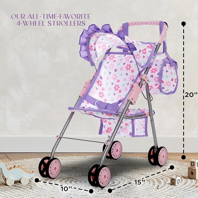 Baby Doll Stroller Bed and Swing Nursery Playset, Baby Doll Accessories Furniture Set Convertible High Chair Diaper Bag Role Play Deluxe Purple Doll Set