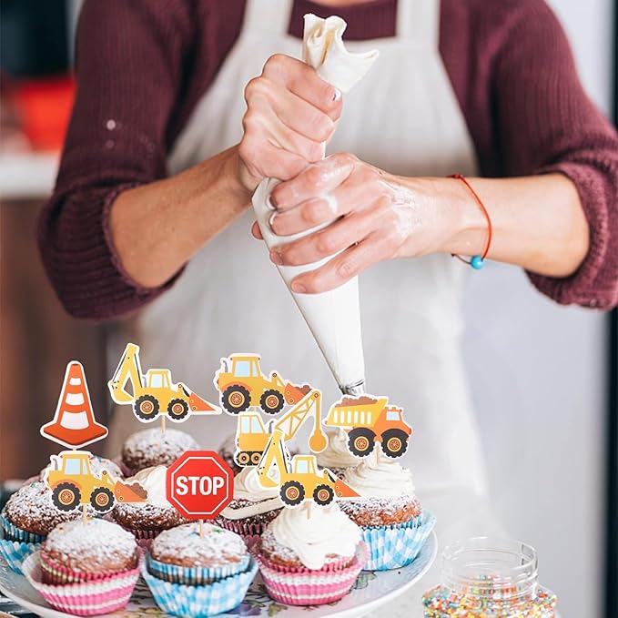36 Pack Construction Cupcake Toppers Dump Truck Excavator Tractor Party Stop Sign Cupcake Picks Kids Birthday Construction Theme Baby Shower Party Cake Decorations Supplies