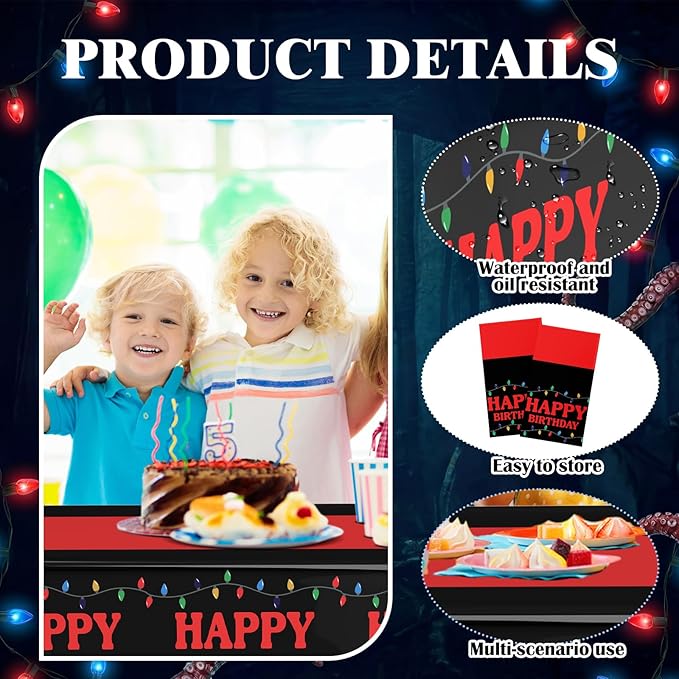 2 Pcs Birthday Party Decorations Plastic Cute Birthday Tablecloth 108 x 54 Inches Disposable Rectangle Tablecover for Boys Girls Kids Baby Shower Party Supplies (Strange Themed)