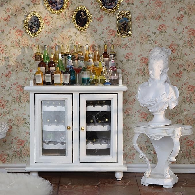 iLAND Dollhouse Furniture Mini Wine Cabinet Dollhouse Kitchen 1 12 Scale Furniture for Miniature Wine Bottles Wooden Doll House Shelf Mini House Décor Realistic Classic