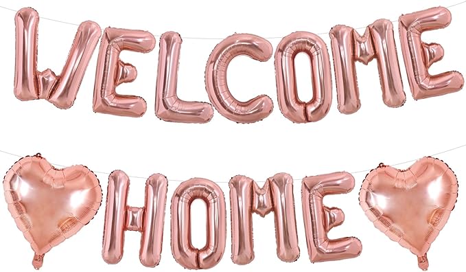 TONIFUL Welcome Home Balloons,16 Inch Rose Gold Welcome Home Foil Balloons Banner Welcome Home Party Decorations for Homecoming Party Decorations House Warming Party Family Gathering Supplies