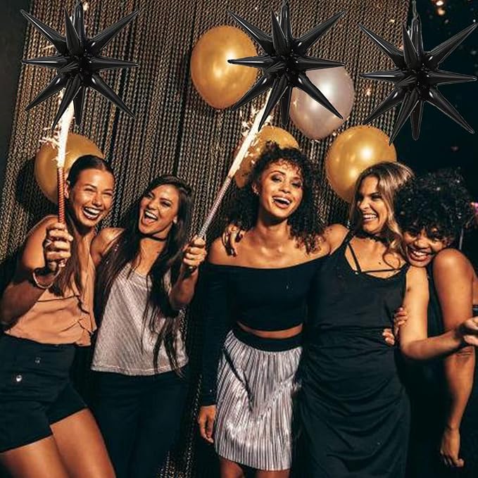 6 Pcs Black Star Foil Balloons One-Piece 14-Pointed Star Balloon 4D Starburst Cone Mylar Balloon 22inch Christmas Birthday Wedding Wedding Anniversary Party Supplies(Black)