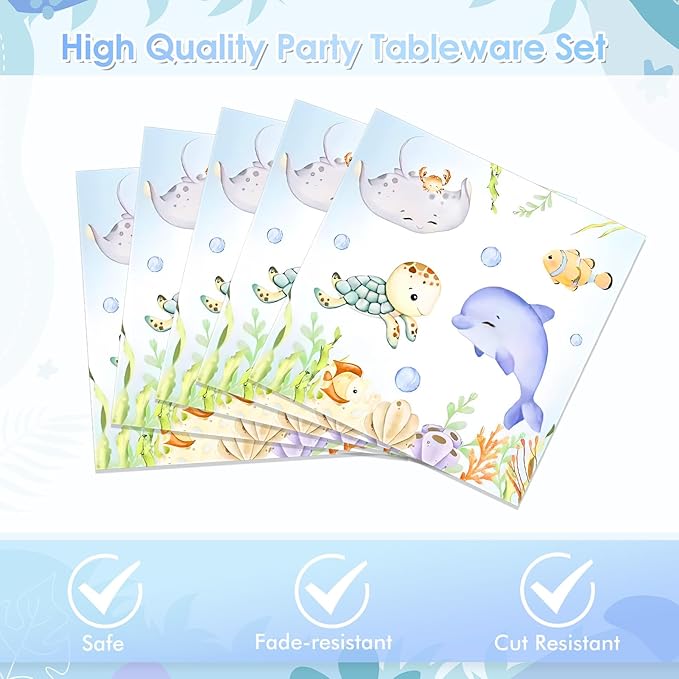 40pcs Under The Sea party Decorations Ocean Paper Plates and Napkins Tableware Set|for birthday Sea Themed Party Ocean Baby Shower Decorations Party Supplies