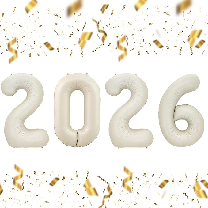 KALOR 32 Inch 2026 Cream White Foil Number Balloons, 2026 New Years Decorations for 2026 Happy New Year Eve and Graduations Party Supplies