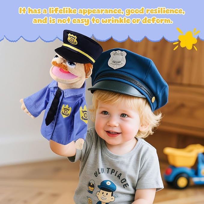 Role Play Hand Puppets Hand Plush Chef Doctor Fireman Pirate Detective Athlete Nurse Worker Hand Puppet Toys Puppets for Kids Storytelling Imaginative Pretend Play Teaching Preschool(Police)