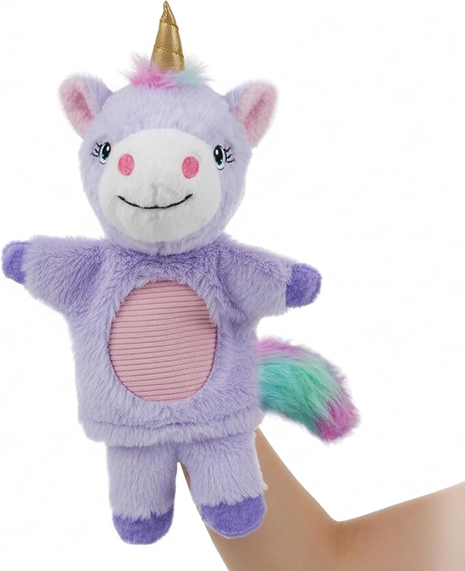 June Garden Plush Unicorn Hand Puppet – Soft Purple Fantasy Storytelling Toy with Rainbow Mane & Tail – Pretend Play Gift for Girls and Boys
