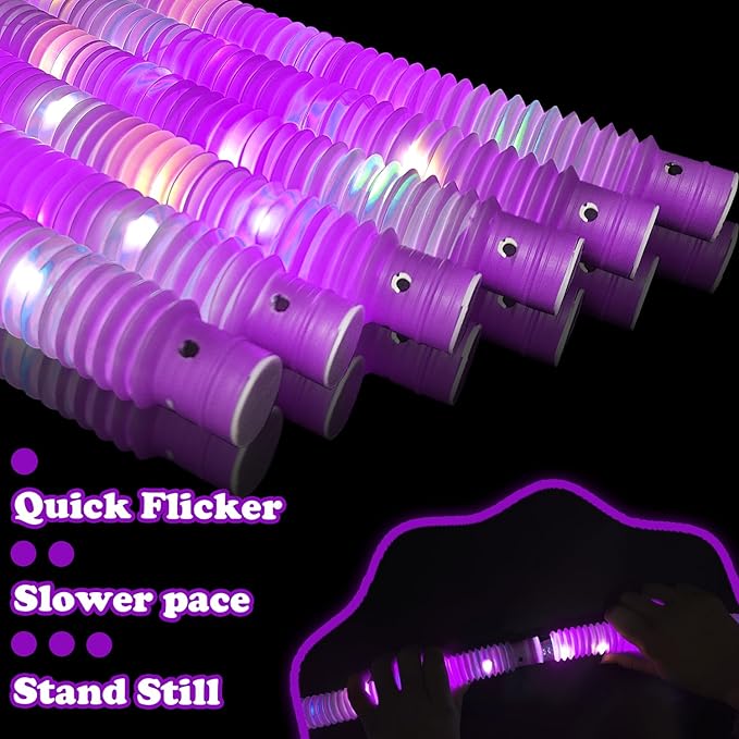 Purple Glow Sticks Pop Tubes,12-24PCS Light Up Necklaces & Bracelets,Mardi Gras Party Favors Accessories Decorations,Glow Birthday Wedding Carnival Valentines Day Party Supplies for Kids & Adults